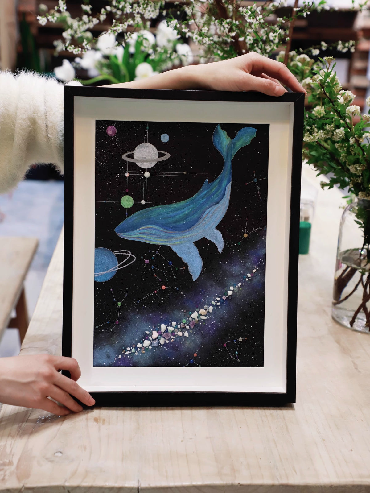 Galaxy Whale | DIY | Handmade Material Package | Creative Gift | Home Furnishings | Hanging Painting | Dustproof Glass Cover | Luminous Stone