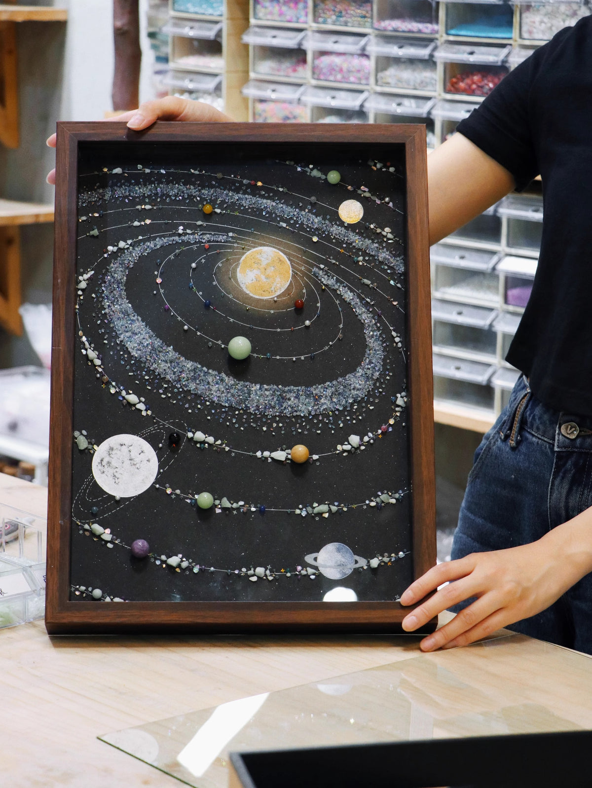 Leuchtendes Universum | Fotorahmen aus staubdichtem Glas | Geschenkempfehlung | Gemälde kosmischer Mineralienproben | Wohntextilien zum Aufhängen von Gemälden