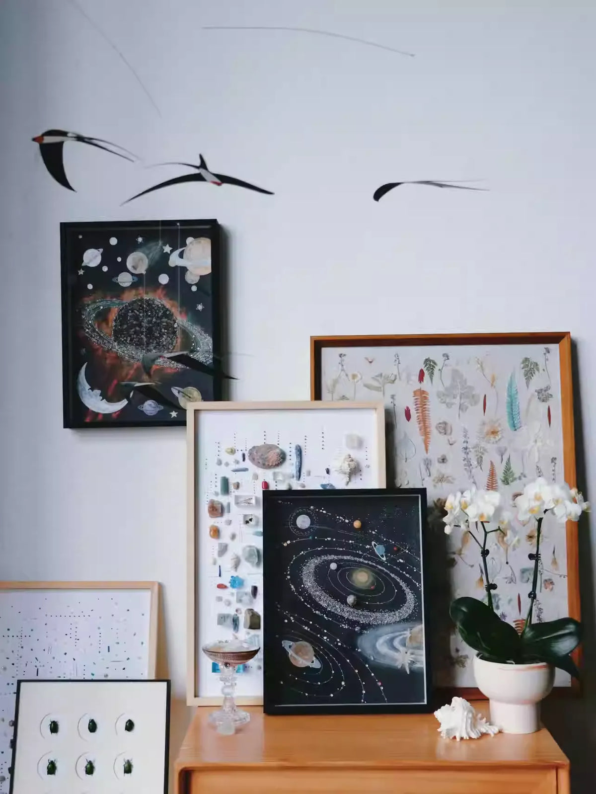 Natürliche Mineralienproben | Weißes Sonnensystem-Universum | Dekorative Malerei | DIY | Geburtstagsgeschenk | Materialpaket | Desktop-Ornamente