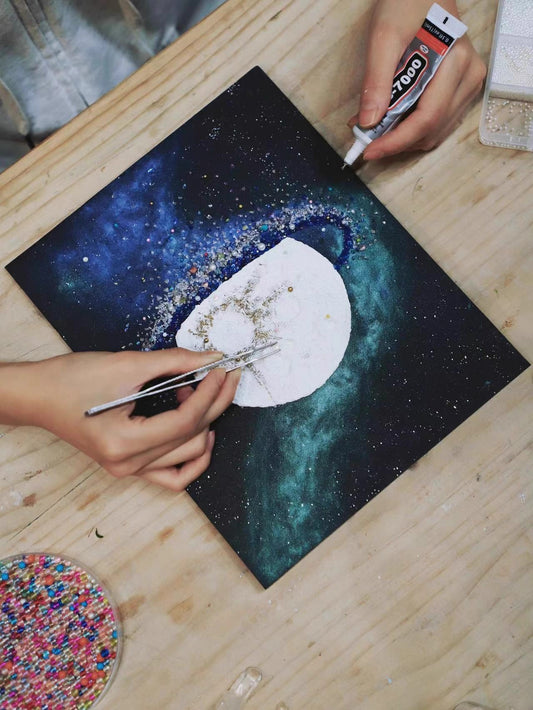 Aurora Moon | Moon In The Starry Sky | Solar System | Specimen Decorative Painting | Photo Frame Ornaments | Gift For Boyfriend | Handmade | DIY Material Package | Texture Painting
