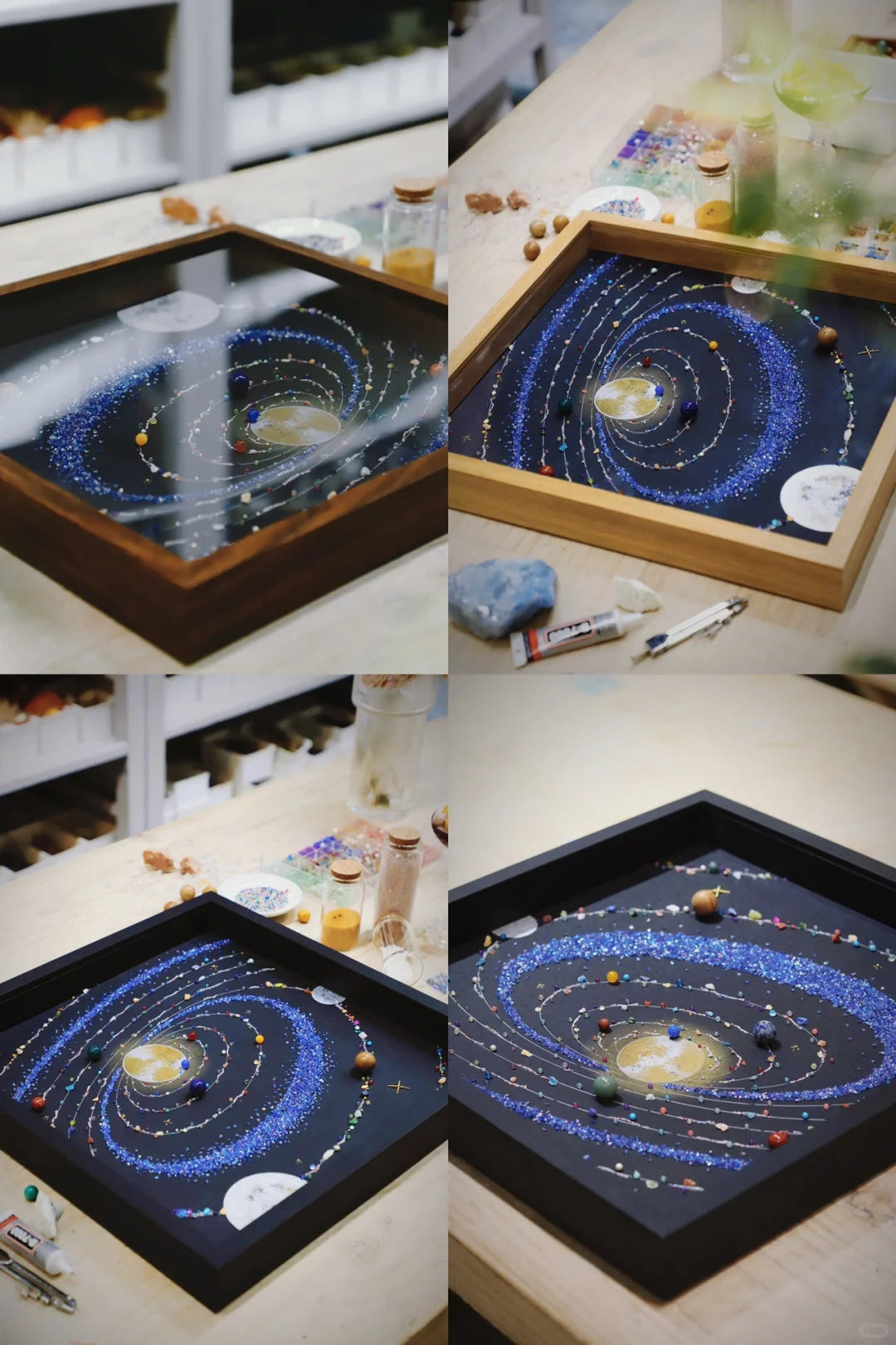 Upgraded Blue Solar System | Walnut With PE Plexiglass Dust Cover | Cosmic Space | Gift | Handmade | DIY Painting