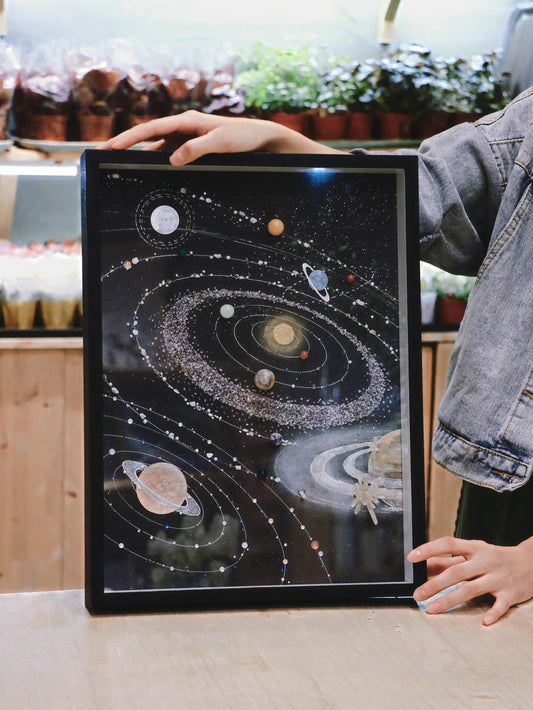 White Solar System Universe | Natural Mineral Specimens | Decorative Painting | DIY | Birthday Gift | Material Package | Desktop Ornaments