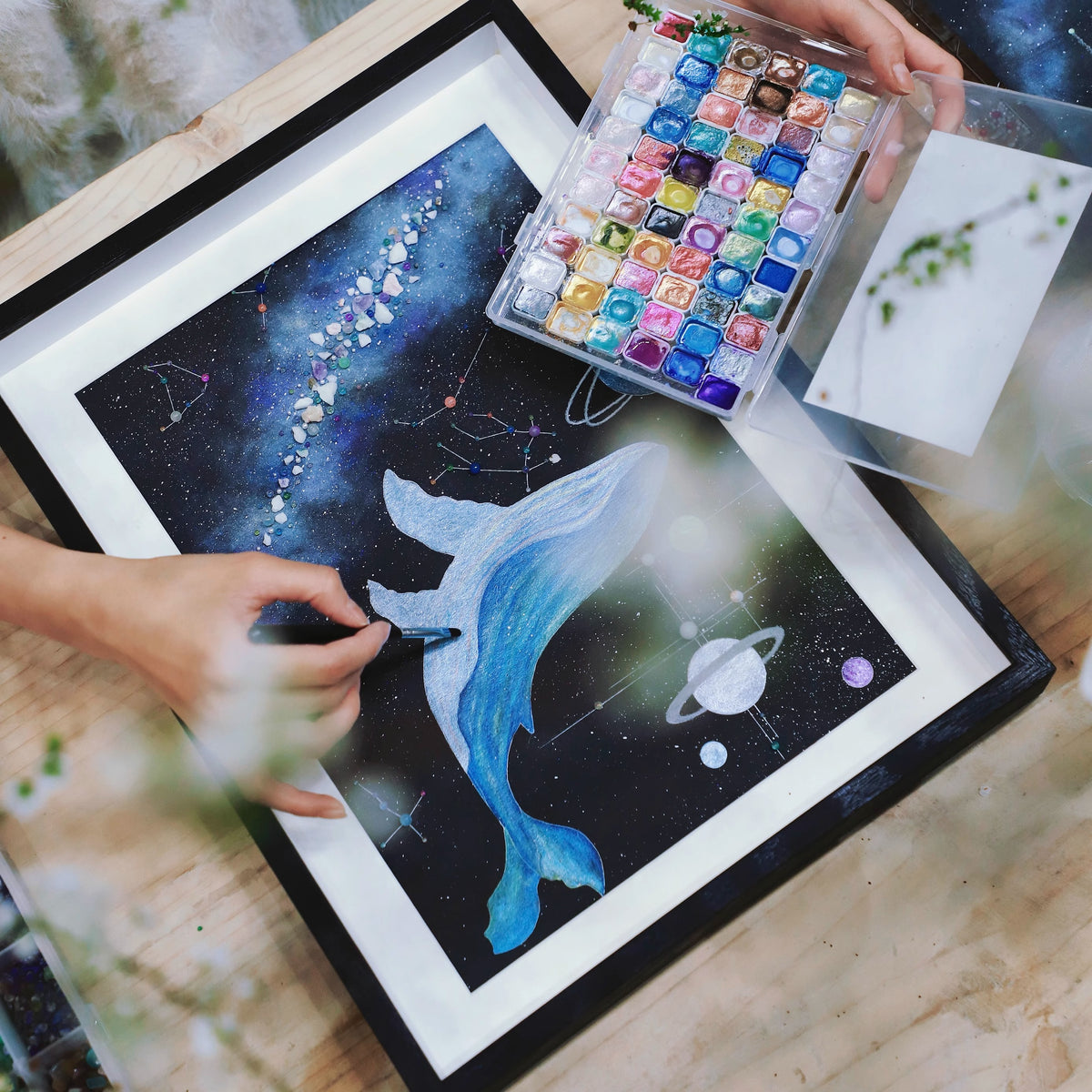 Galaxy Whale | DIY | Handmade Material Package | Creative Gift | Home Furnishings | Hanging Painting | Dustproof Glass Cover | Luminous Stone