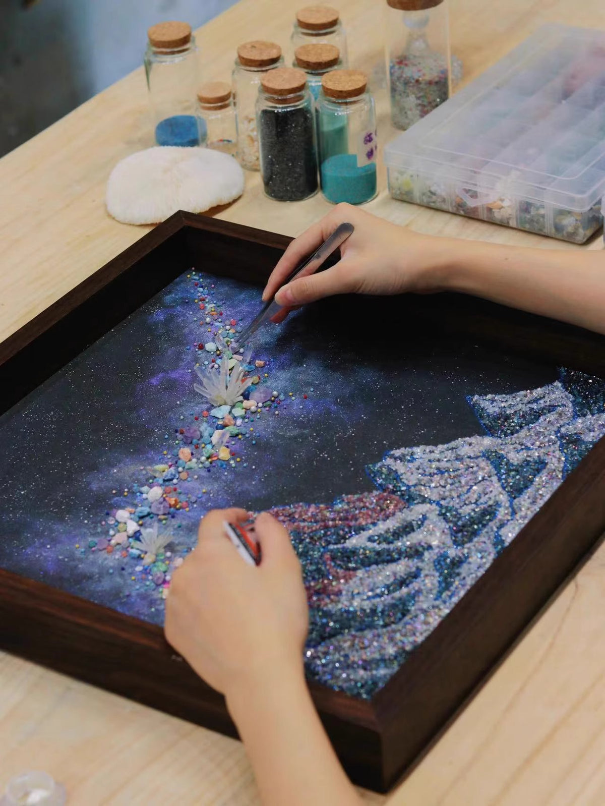 Snow Mountain | Galaxy | Nebula | Quartz Sand | Glass Dustproof Photo Frame | Mineral Specimen | Decorative Painting | Living Room Hanging Painting | Boyfriend Gift | Recommendation Original