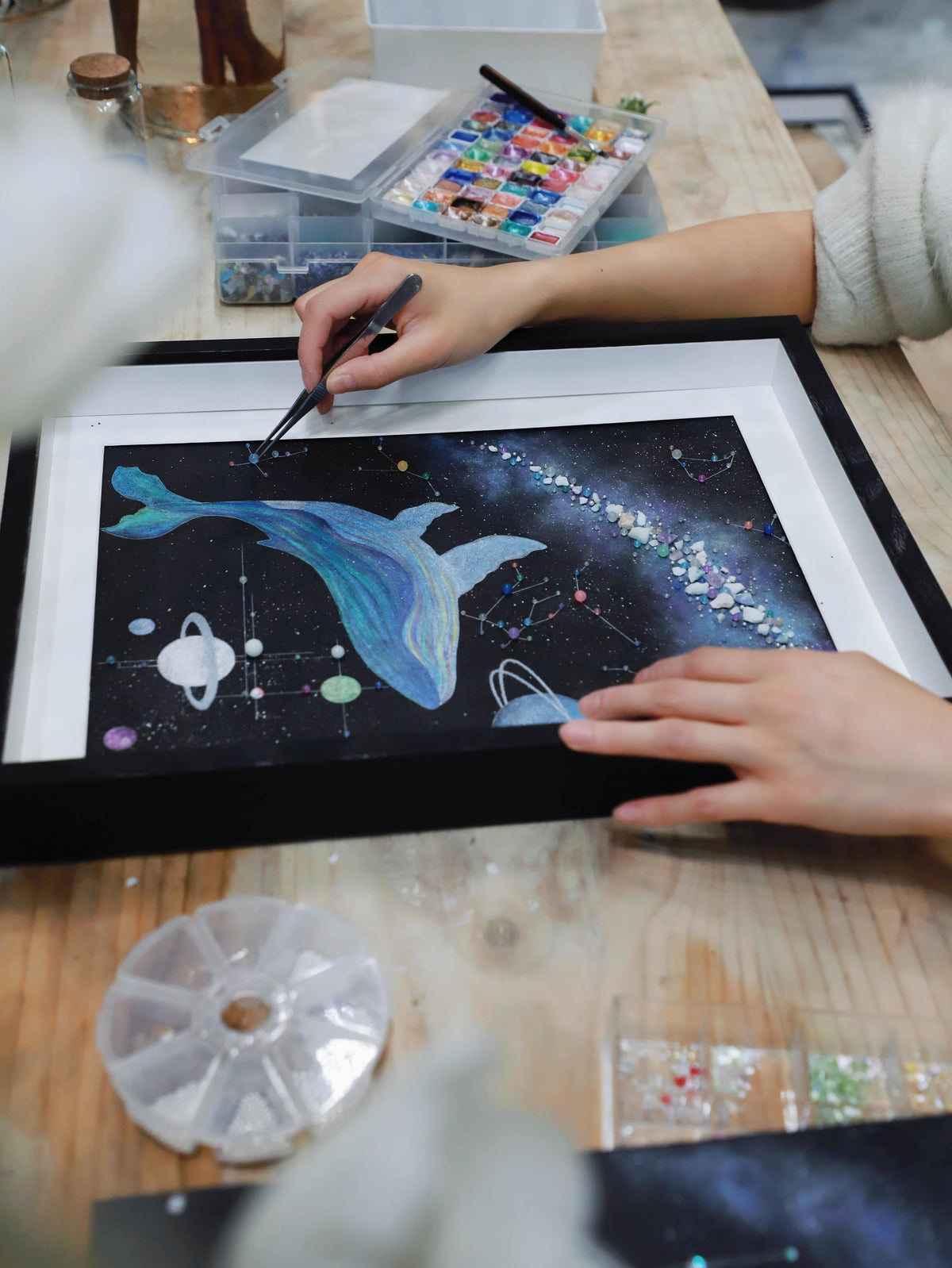 Galaxy Whale | DIY | Handmade Material Package | Creative Gift | Home Furnishings | Hanging Painting | Dustproof Glass Cover | Luminous Stone