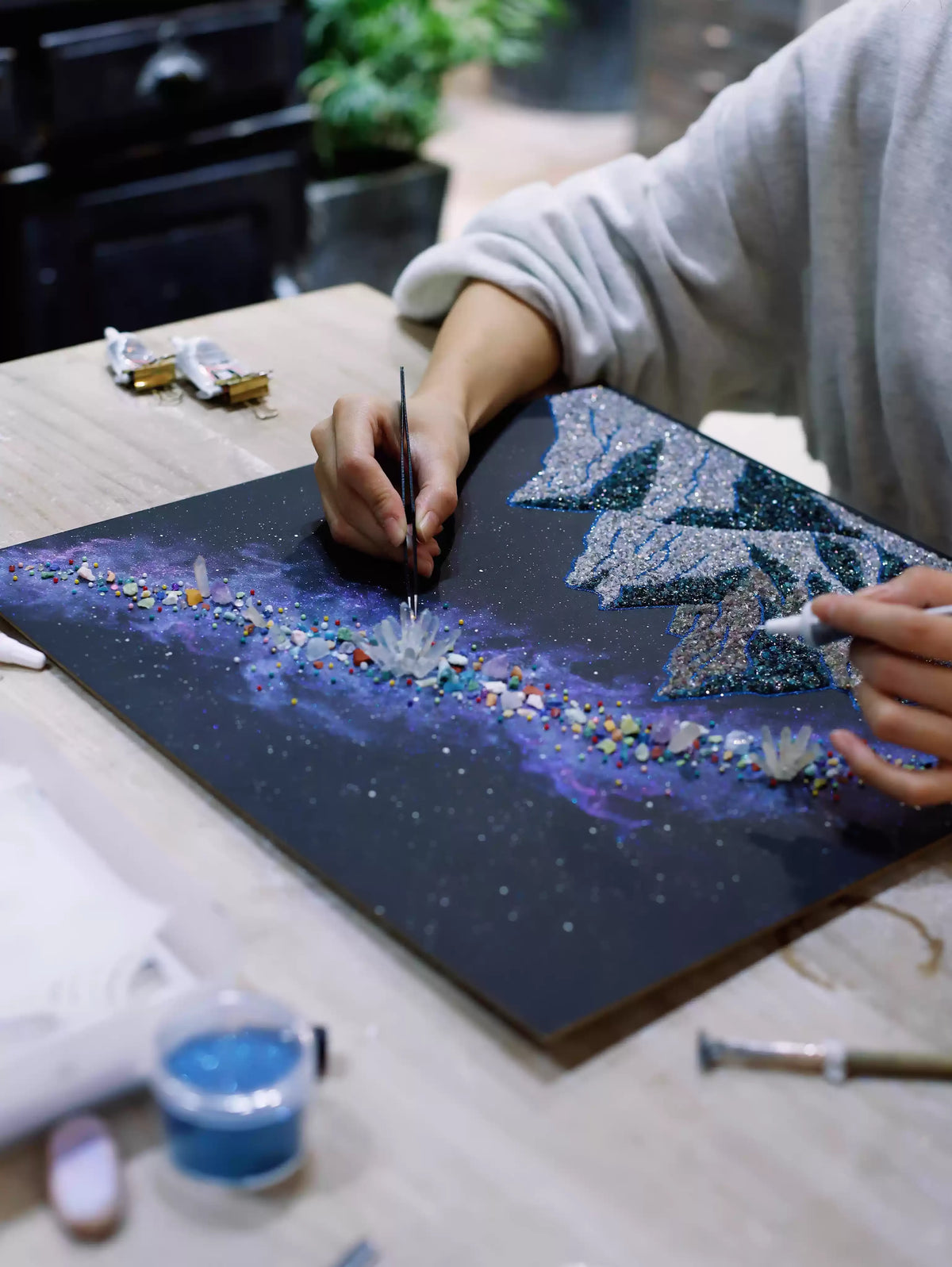 Snow Mountain | Galaxy | Nebula | Quartz Sand | Glass Dustproof Photo Frame | Mineral Specimen | Decorative Painting | Living Room Hanging Painting | Boyfriend Gift | Recommendation Original