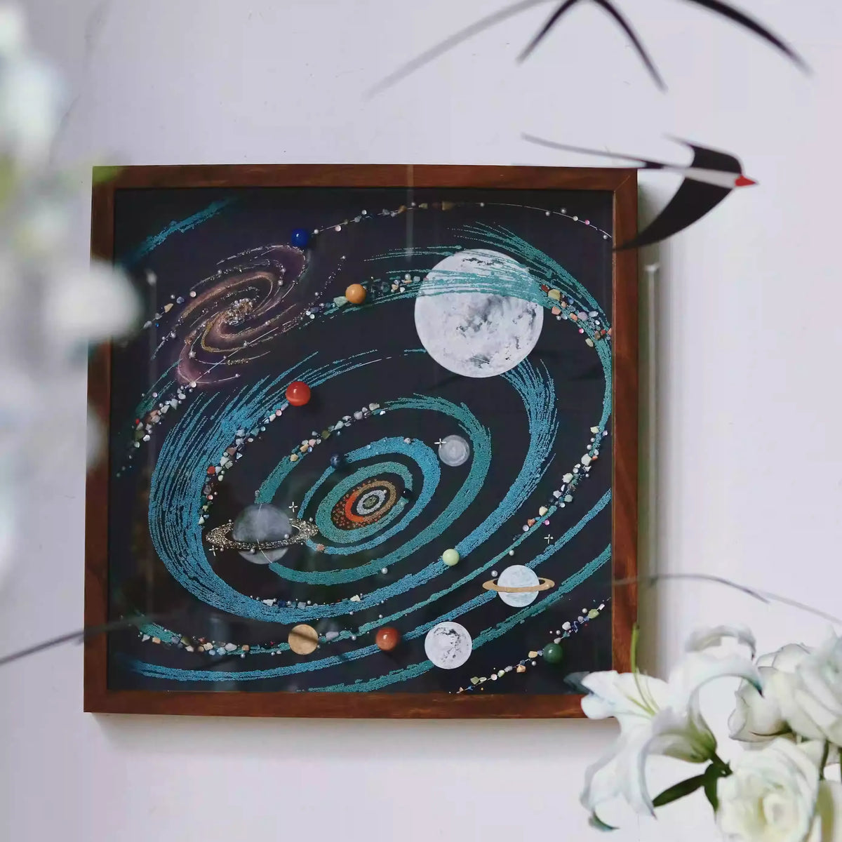 Upgraded Colorful Universe | Galaxy | Glass Photo Frame | Universe Mineral Planet Painting | Crystal Energy Painting | Home Hanging Painting
