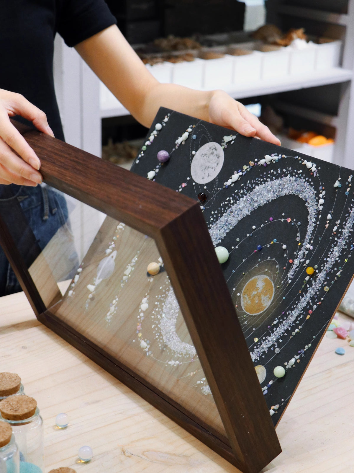 Luminous Universe | Glow In The Dark Universe | Galaxy | Photo Frame | Glass Dustproof | Gift | Recommendation | Cosmic Mineral Specimen Painting | Soft Furnishings | Hanging Painting