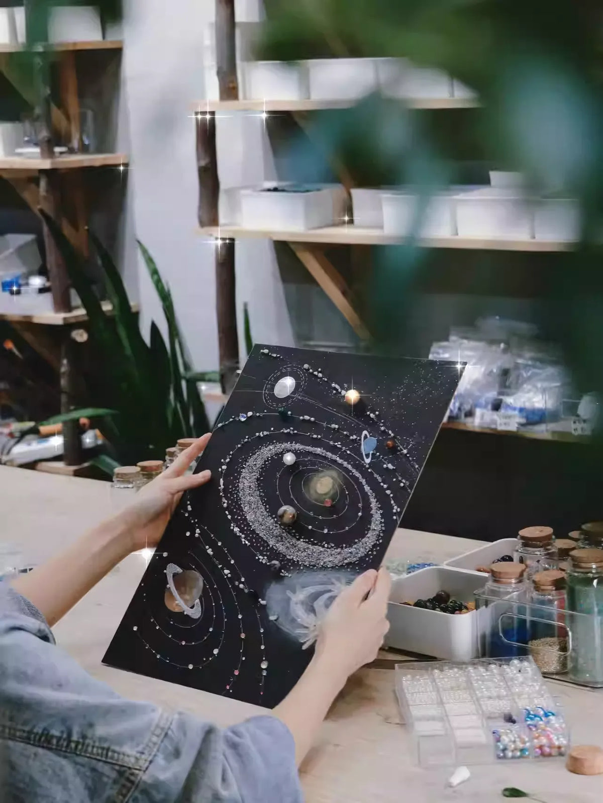 Natürliche Mineralienproben | Weißes Sonnensystem-Universum | Dekorative Malerei | DIY | Geburtstagsgeschenk | Materialpaket | Desktop-Ornamente