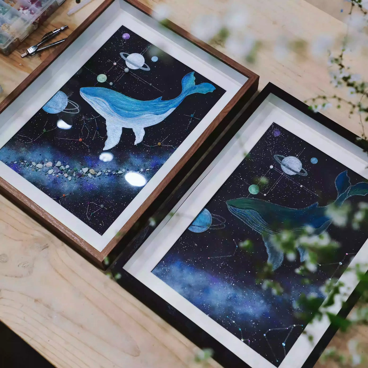 Galaxy Whale | DIY | Handmade Material Package | Creative Gift | Home Furnishings | Hanging Painting | Dustproof Glass Cover | Luminous Stone
