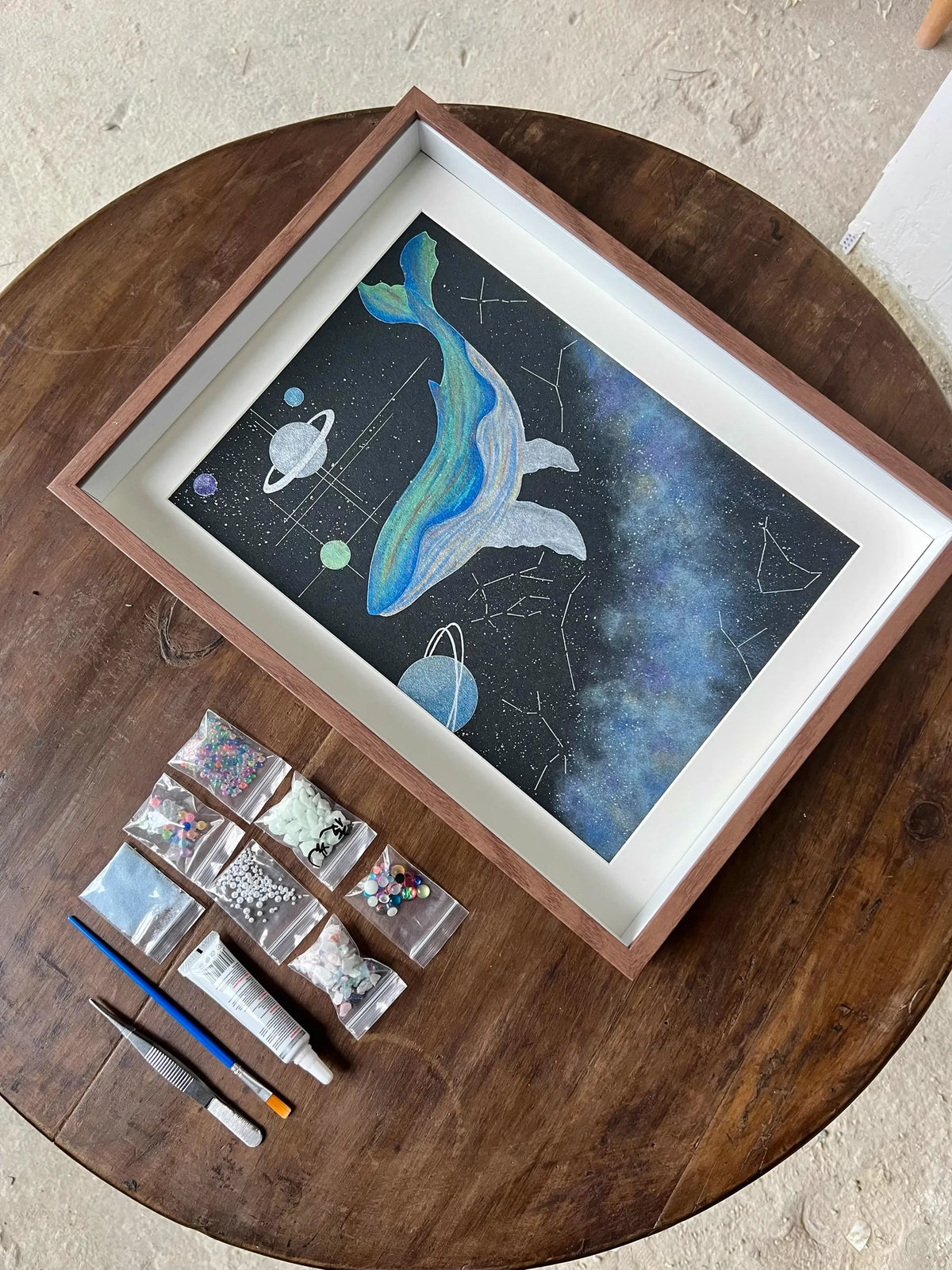Galaxy Whale | DIY | Handmade Material Package | Creative Gift | Home Furnishings | Hanging Painting | Dustproof Glass Cover | Luminous Stone