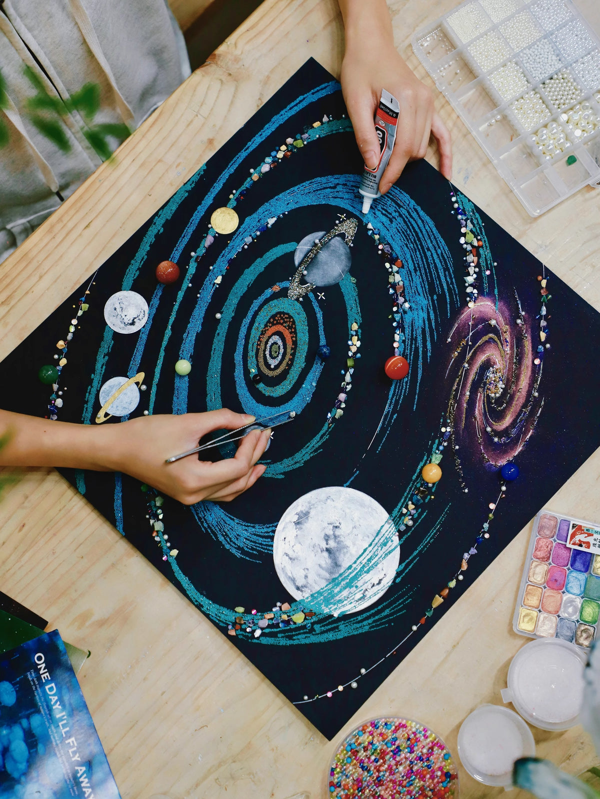 Upgraded Colorful Universe | Galaxy | Glass Photo Frame | Universe Mineral Planet Painting | Crystal Energy Painting | Home Hanging Painting