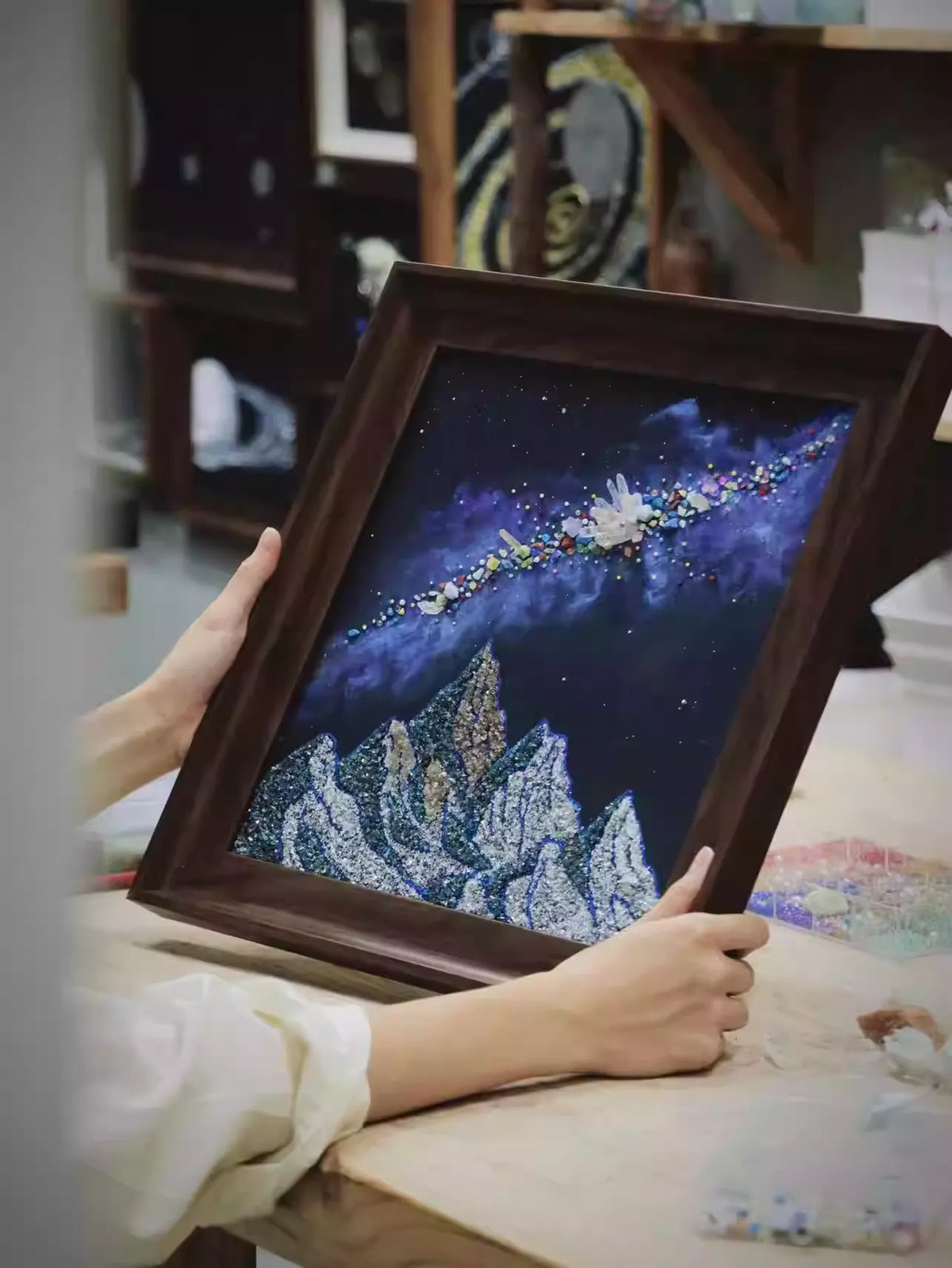 Snow Mountian | Galaxy | Nebula | Quartz Sand | DIY Material Package | Texture Painting | Home Decoration Painting | Original Gift | Birthday Gift