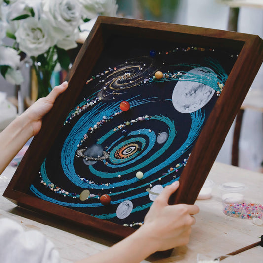 Upgraded Colorful Universe | Galaxy | Glass Photo Frame | Universe Mineral Planet Painting | Crystal Energy Painting | Home Hanging Painting