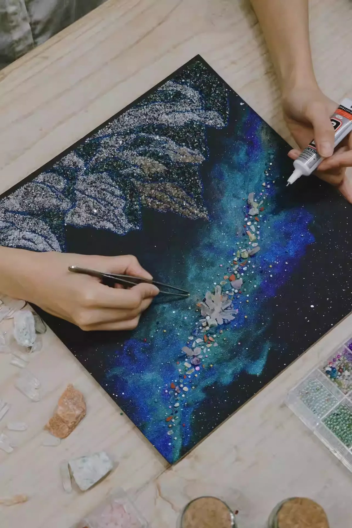 Snow Mountian | Galaxy | Nebula | Quartz Sand | DIY Material Package | Texture Painting | Home Decoration Painting | Original Gift | Birthday Gift