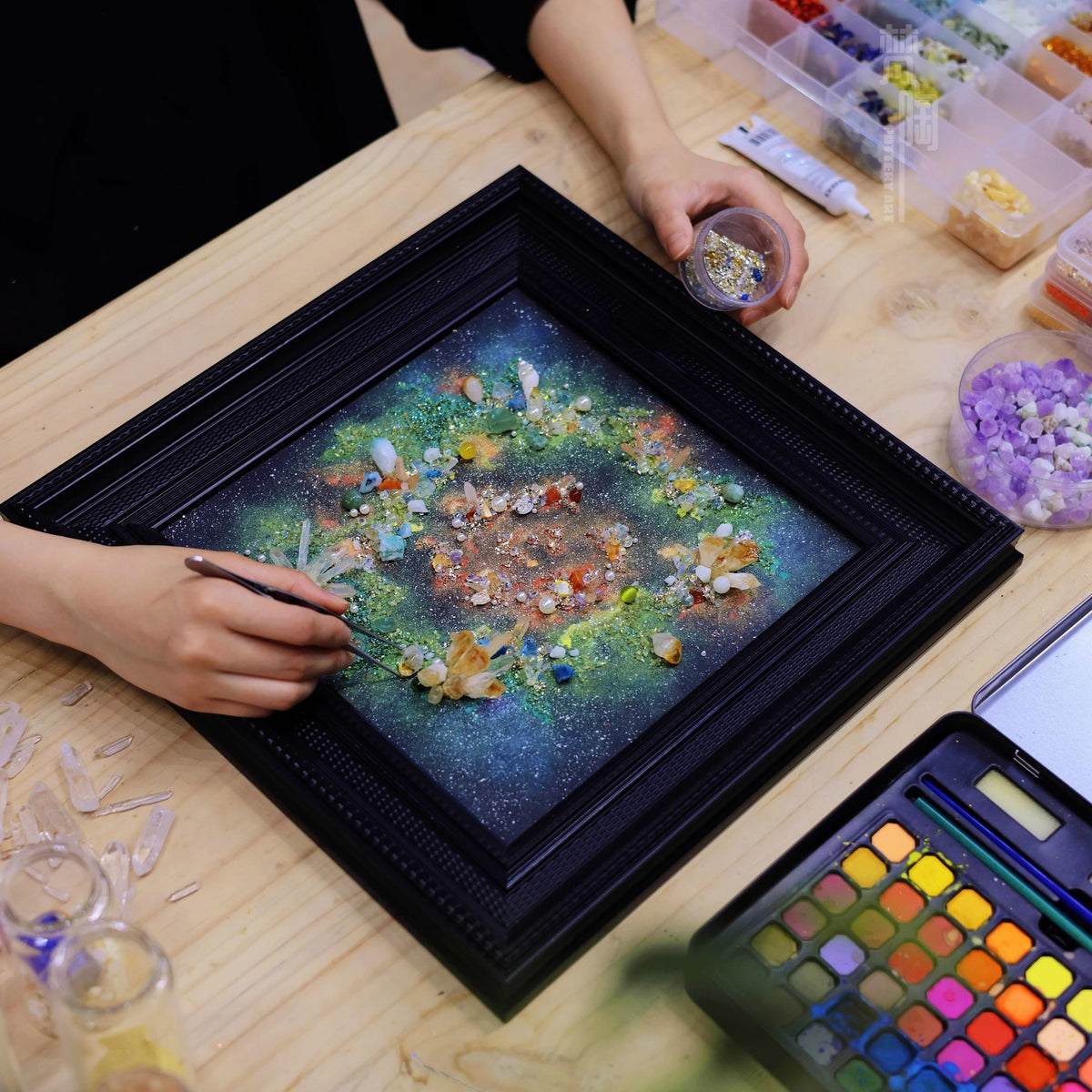 Green Rose Nebula | Galaxy | Retro Photo Frame Ornaments | Home Decoration Painting | Creative Gift | Niche Girlfriend Gift | Ore Painting