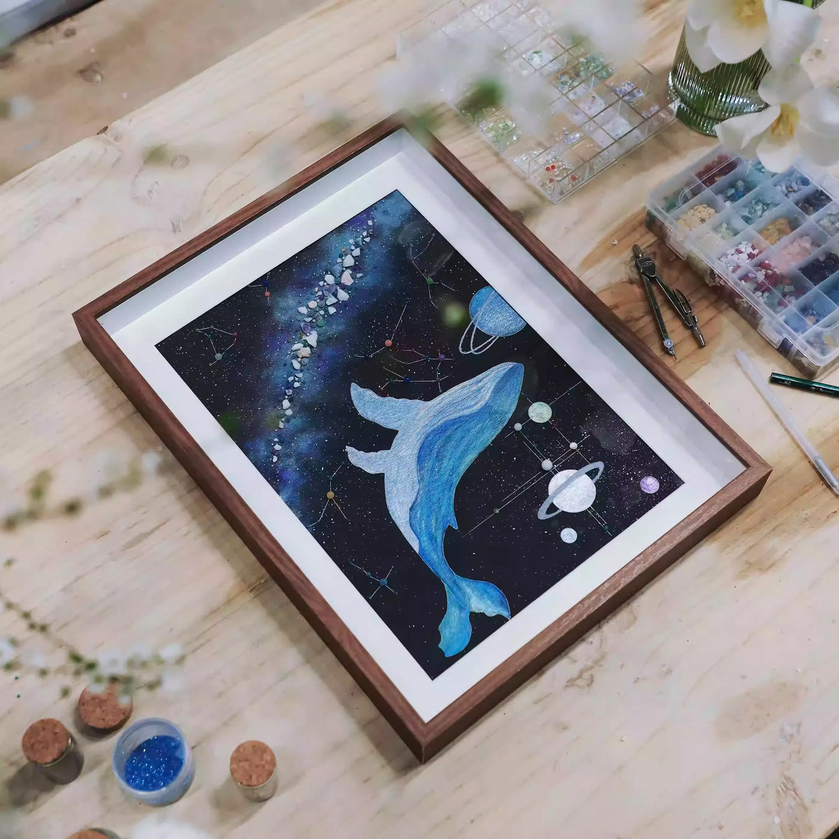 Galaxy Whale | DIY | Handmade Material Package | Creative Gift | Home Furnishings | Hanging Painting | Dustproof Glass Cover | Luminous Stone