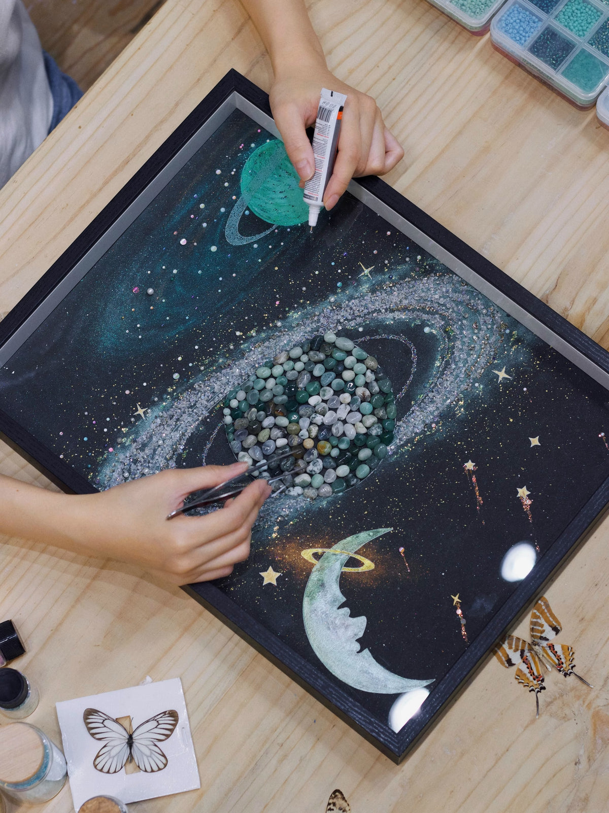 Mercury | Crystal | Contains Natural Ore Specimens Of Glass Phase | Eight Major Planets Of The Solar System | Decorative Painting | DIY | Birthday Gift | Living Room Background