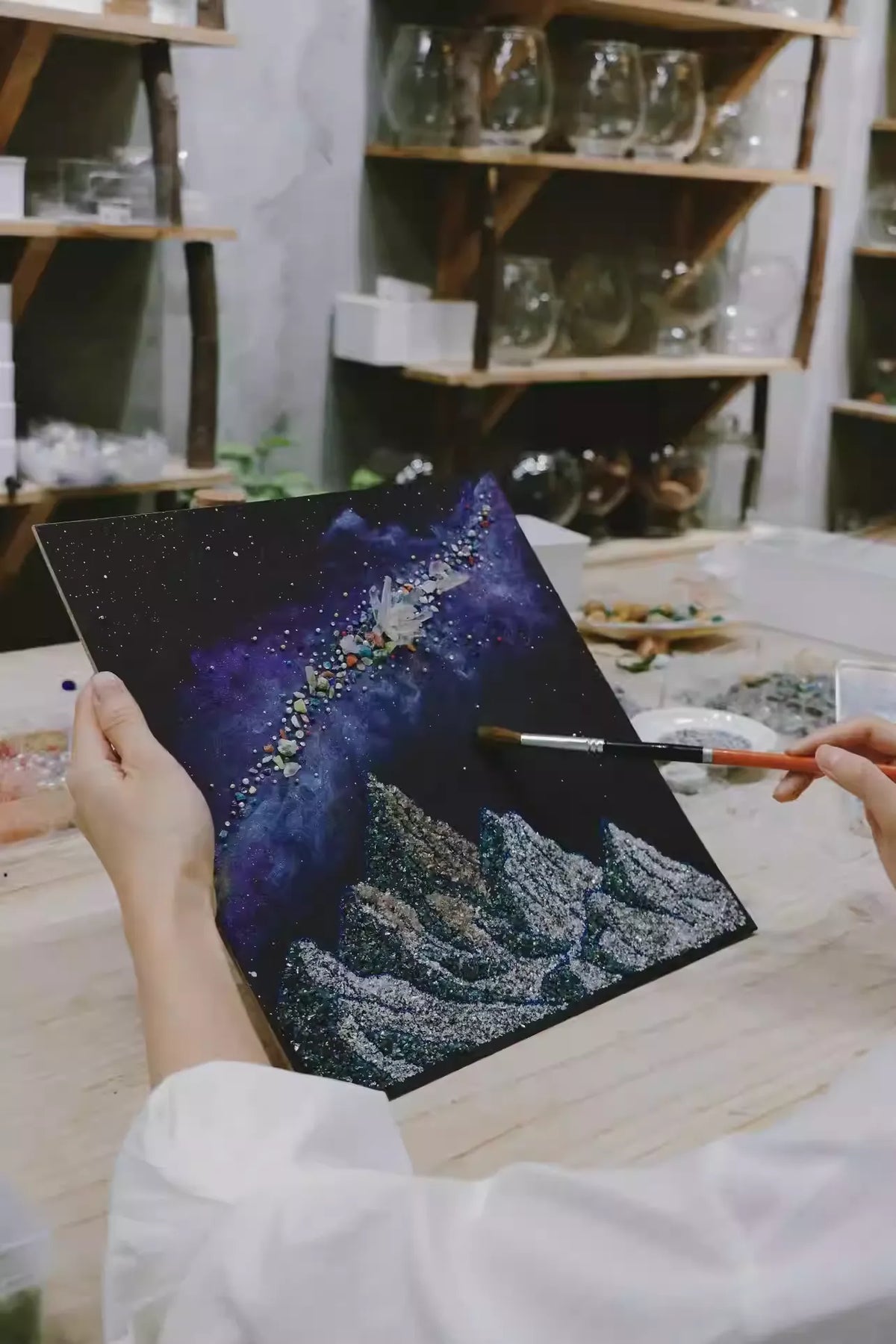 Snow Mountian | Galaxy | Nebula | Quartz Sand | DIY Material Package | Texture Painting | Home Decoration Painting | Original Gift | Birthday Gift