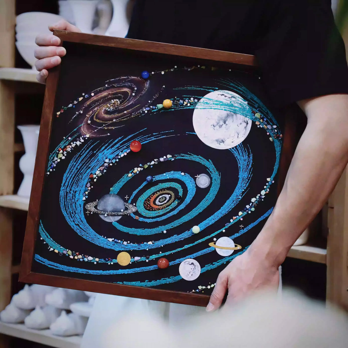 Upgraded Colorful Universe | Galaxy | Glass Photo Frame | Universe Mineral Planet Painting | Crystal Energy Painting | Home Hanging Painting