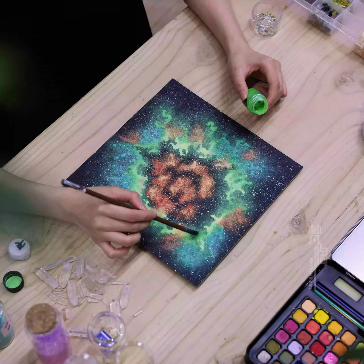 Green Rose Nebula | Galaxy | Retro Photo Frame Ornaments | Home Decoration Painting | Creative Gift | Niche Girlfriend Gift | Ore Painting