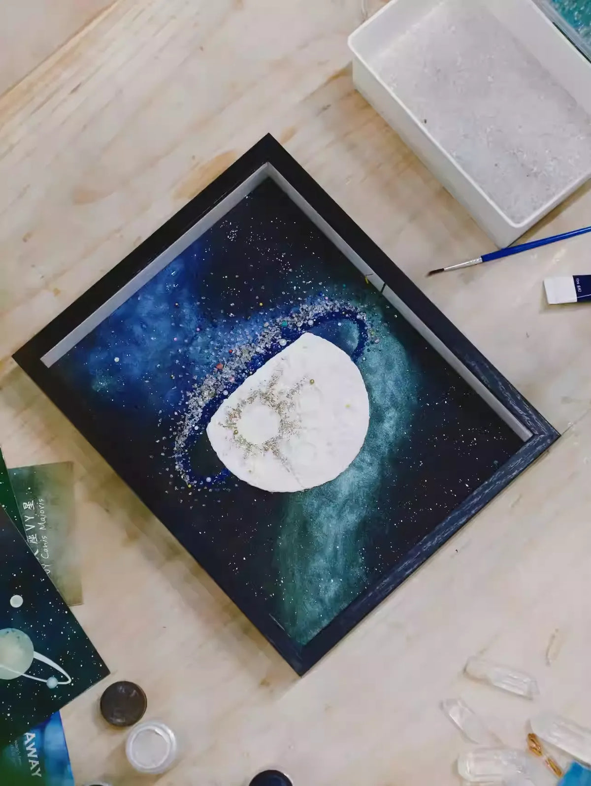 Aurora Moon | Moon In The Starry Sky | Solar System | Specimen Decorative Painting | Photo Frame Ornaments | Gift For Boyfriend | Handmade | DIY Material Package | Texture Painting