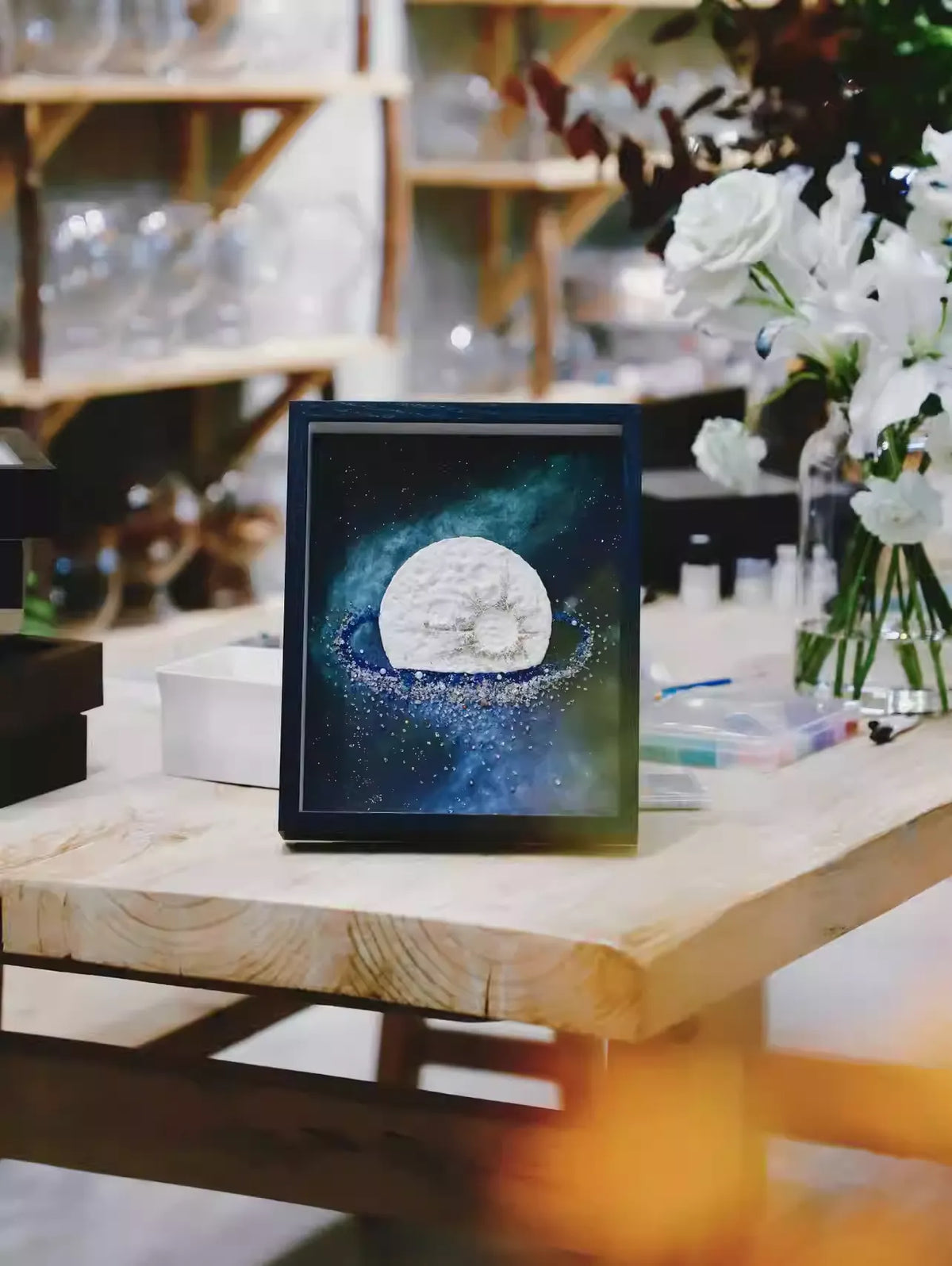 Aurora Moon | Moon In The Starry Sky | Solar System | Specimen Decorative Painting | Photo Frame Ornaments | Gift For Boyfriend | Handmade | DIY Material Package | Texture Painting